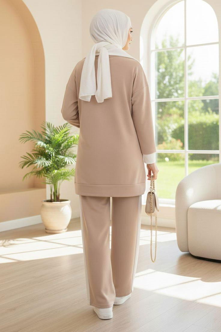 Garni Detaylı Modal İkili Takım - 1024-KREM - 3