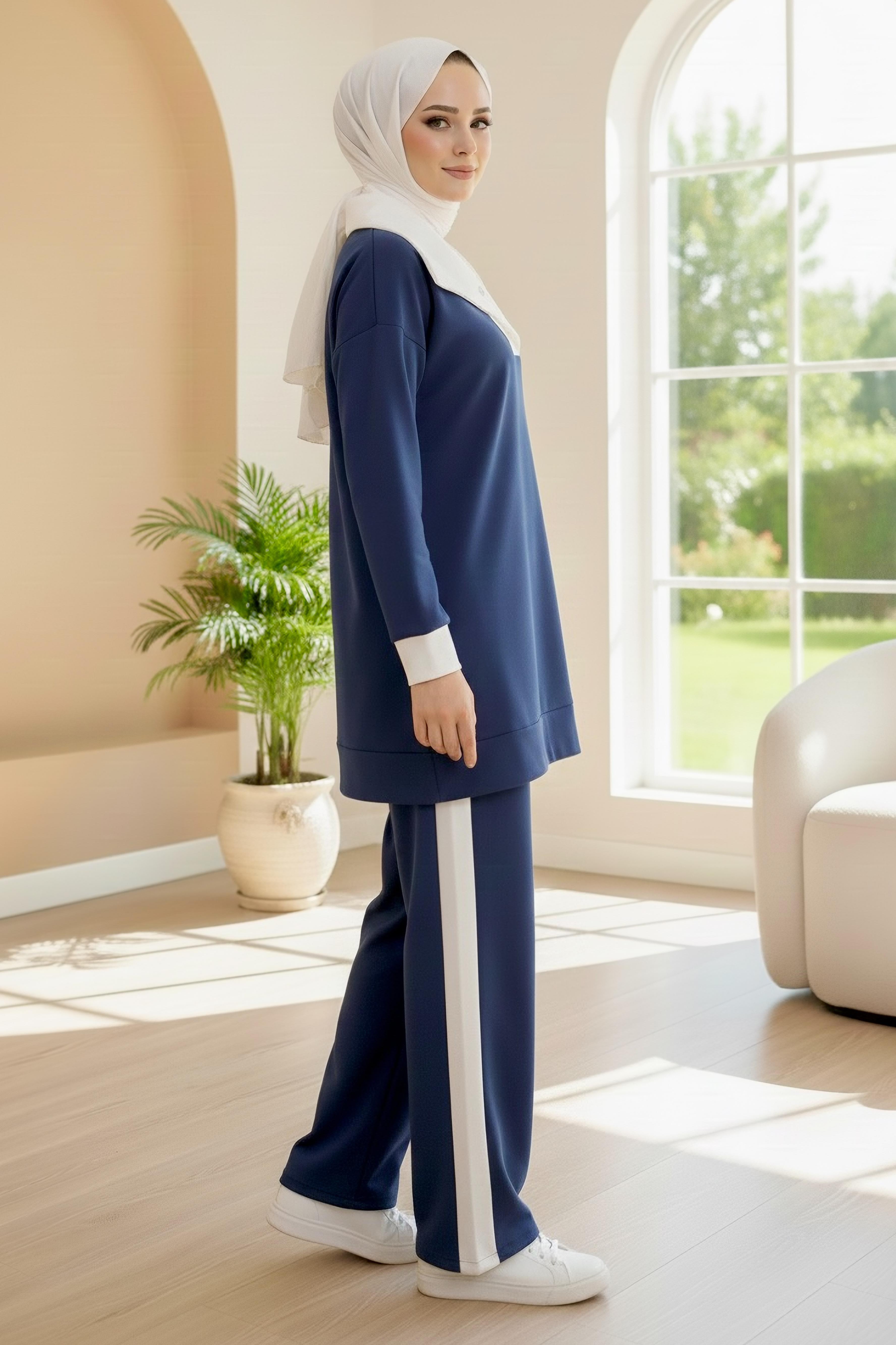 Garni Detaylı Modal İkili Takım - 1024-LACIVERT - 2