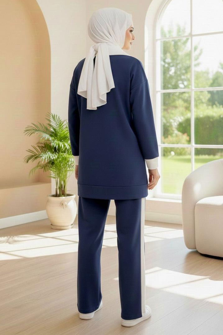 Garni Detaylı Modal İkili Takım - 1024-LACIVERT - TOFİSA