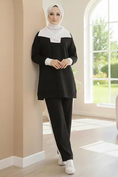 Garni Detaylı Modal İkili Takım - 1024-SIYAH 