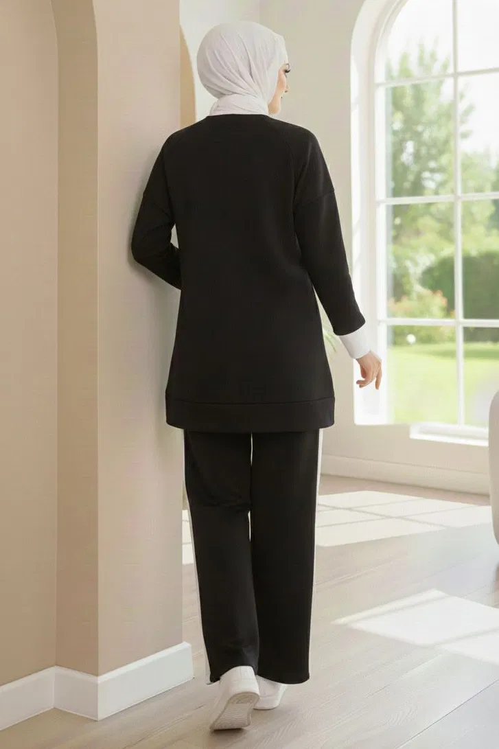 Garni Detaylı Modal İkili Takım - 1024-SIYAH - TOFİSA