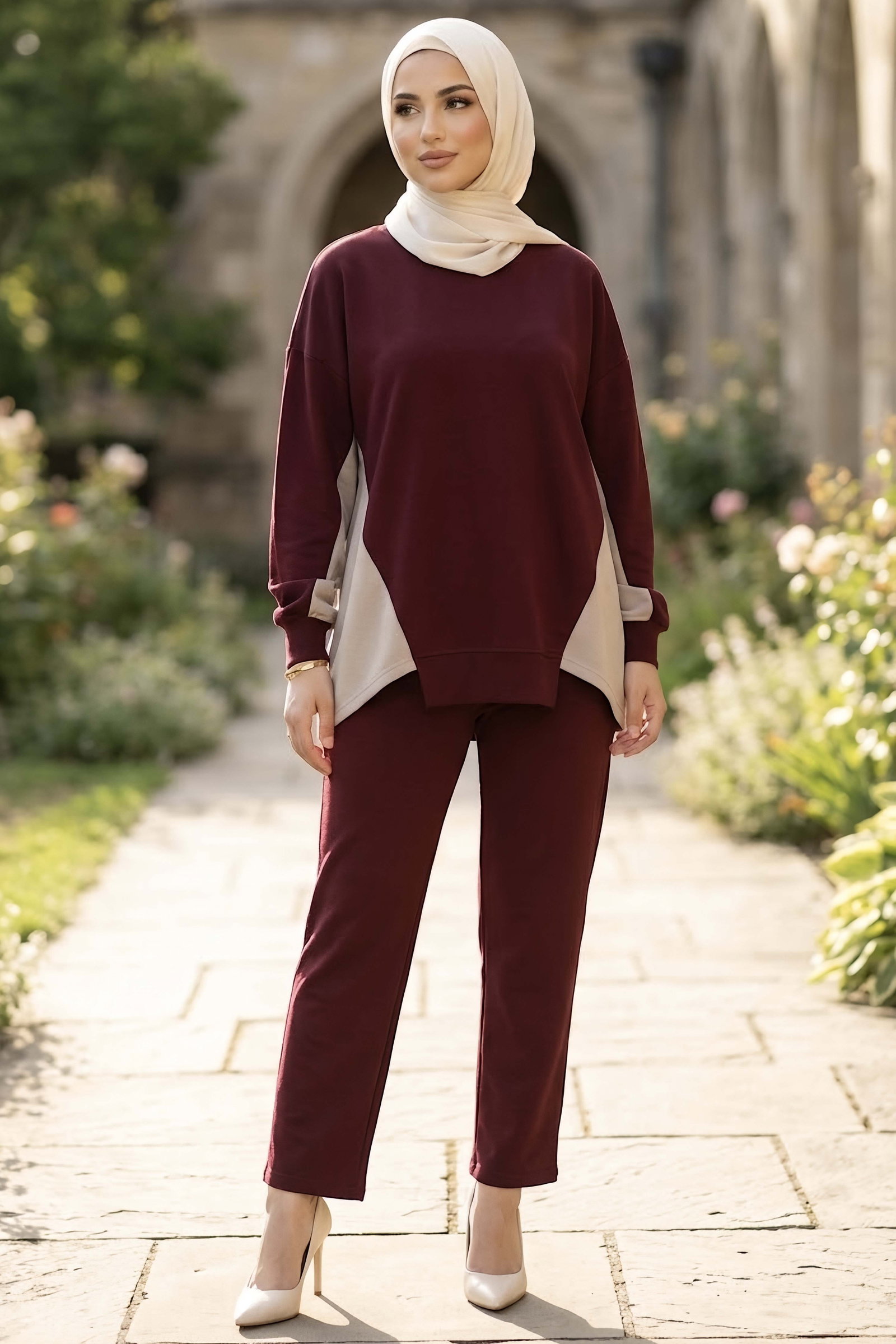 Garni Detaylı Oysh Modal Takım Bordo - CK1362-BORDO - 1