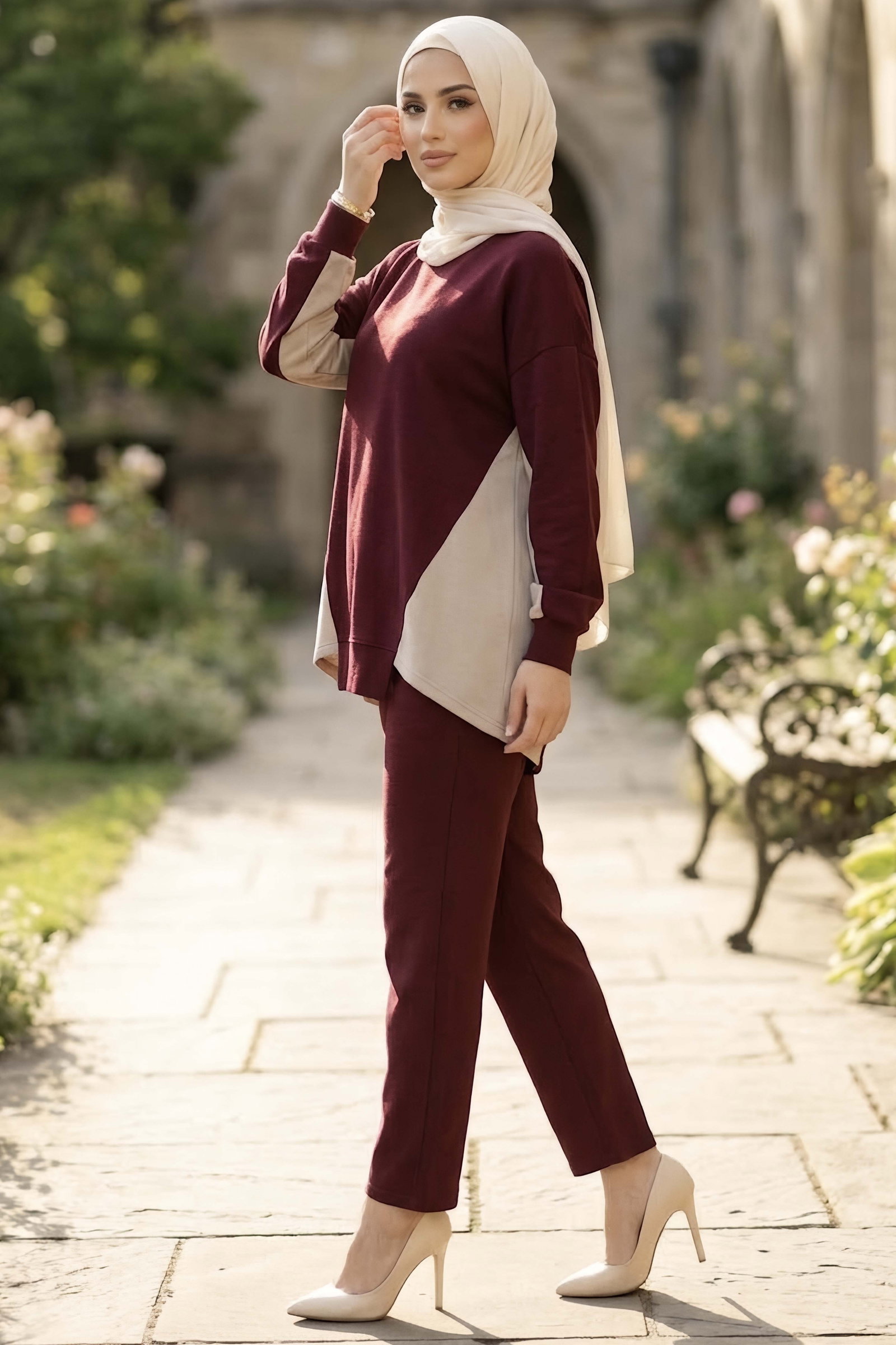 Garni Detaylı Oysh Modal Takım Bordo - CK1362-BORDO - 2