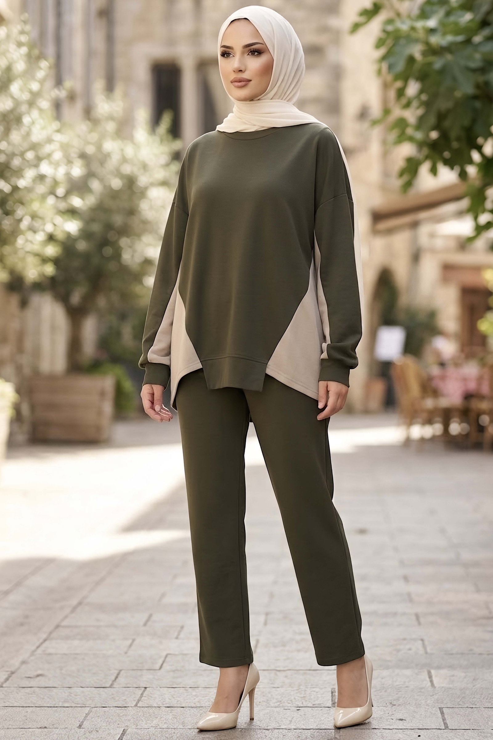Garni Detaylı Oysh Modal Takım Haki - CK1362-HAKI - 1