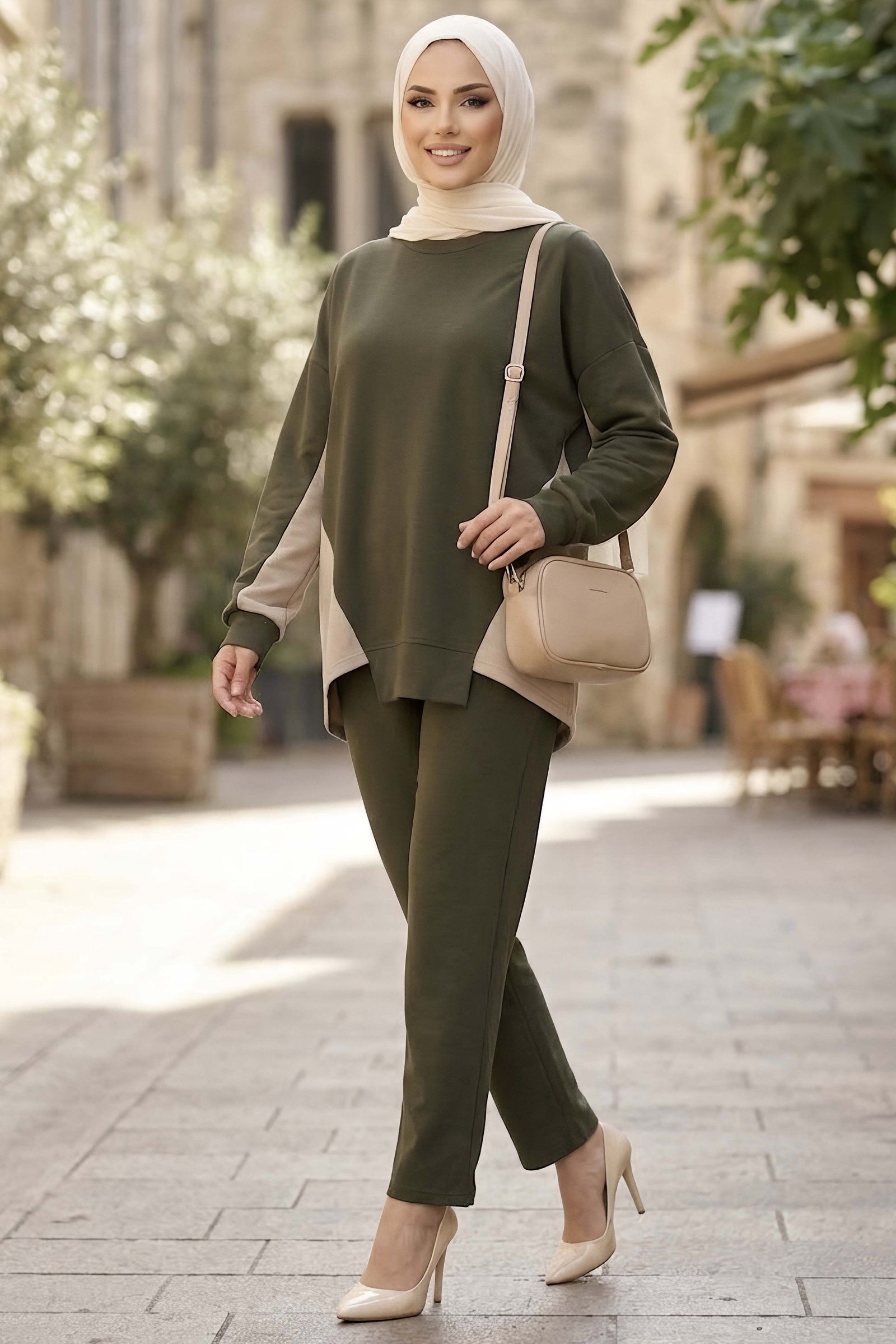 Garni Detaylı Oysh Modal Takım Haki - CK1362-HAKI - 2