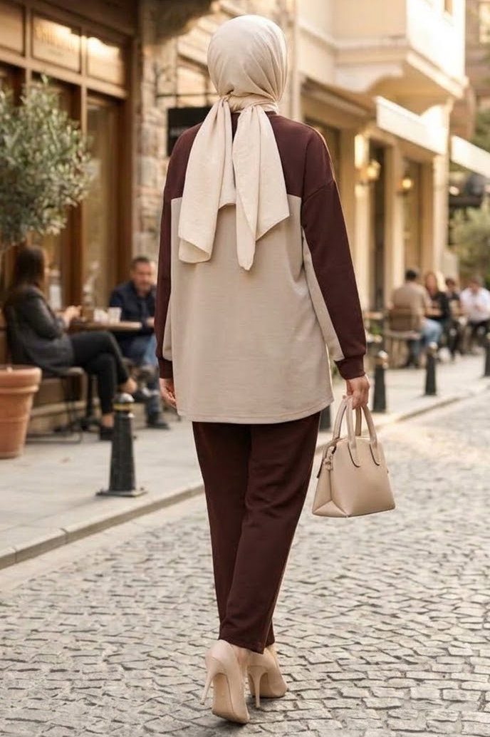 Garni Detaylı Oysh Modal Takım Kahve - CK1362-KAHVE - 3