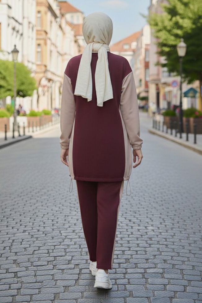 Garni Lastik Detaylı Modal İkili Takım - 1003-BORDO - 3