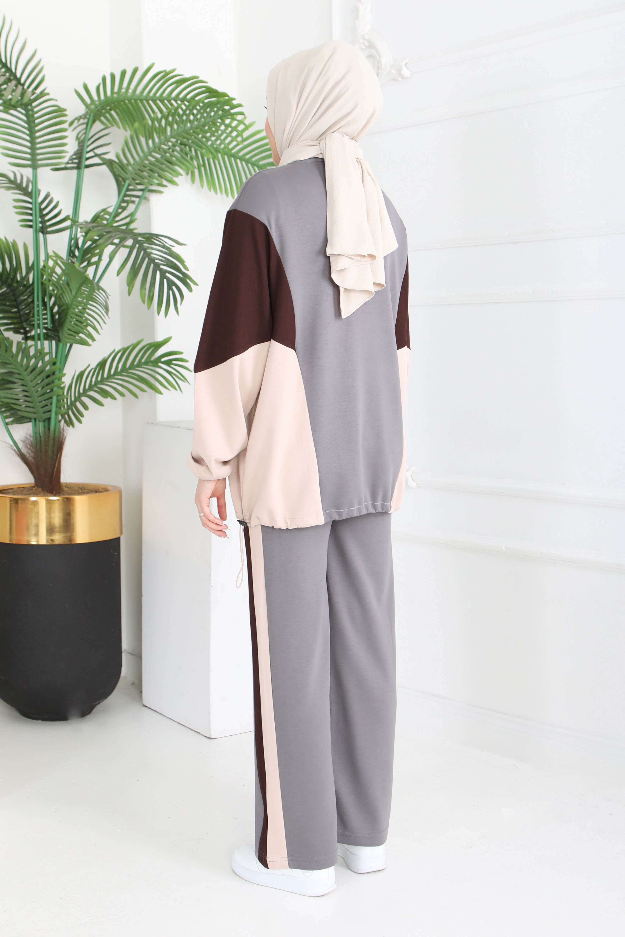 Garni Lastik Detaylı Modal İkili Takım - 1003-FUME-KAHVE - 4