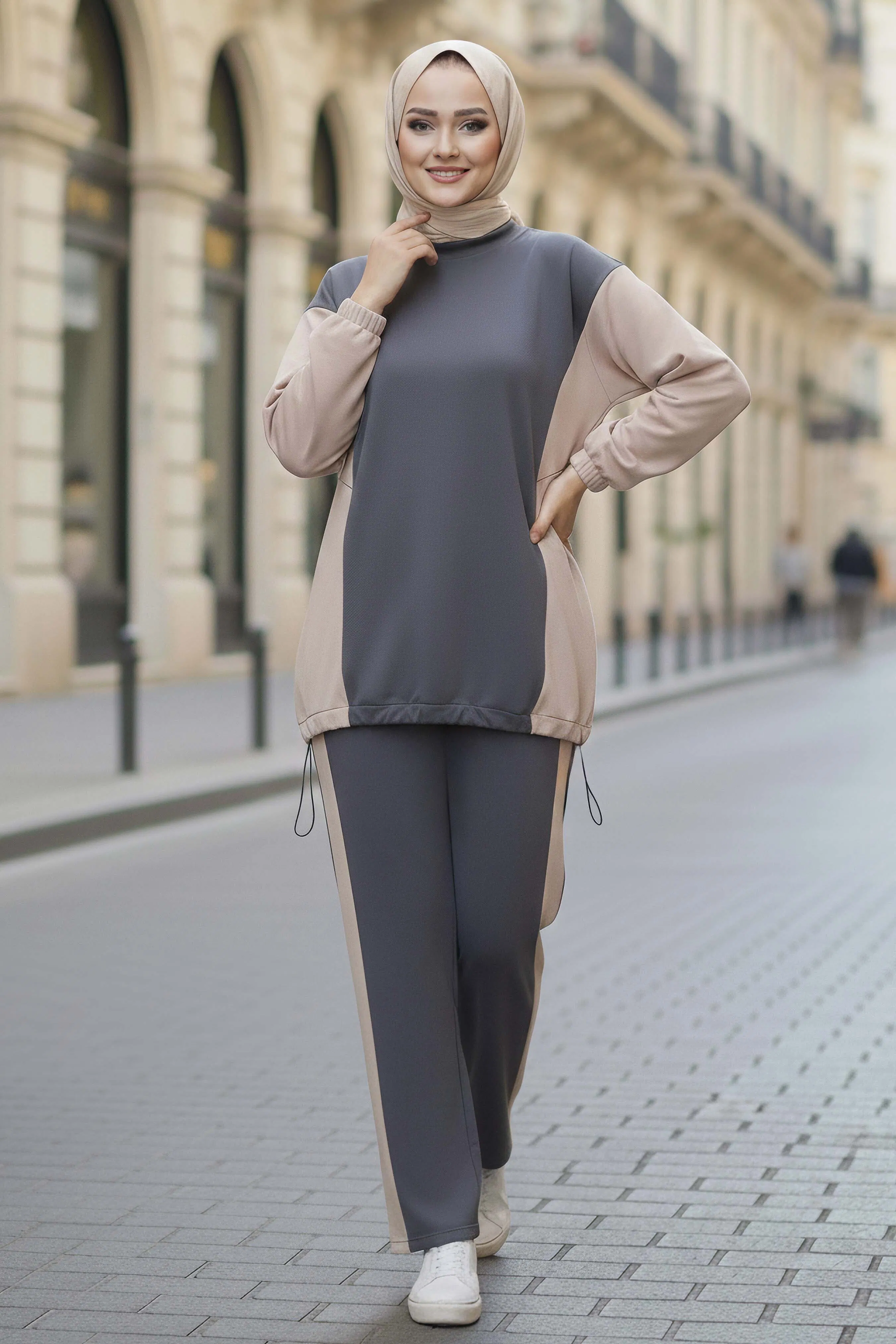 Garni Lastik Detaylı Modal İkili Takım - 1003-FUME - 1