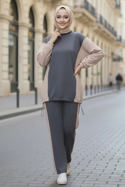 Garni Lastik Detaylı Modal İkili Takım - 1003-FUME 