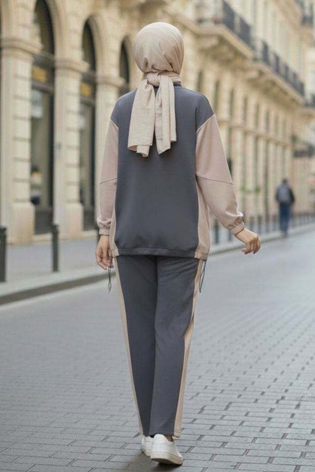 Garni Lastik Detaylı Modal İkili Takım - 1003-FUME - TOFİSA