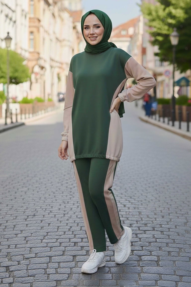 Garni Lastik Detaylı Modal İkili Takım - 1003-HAKI - TOFİSA