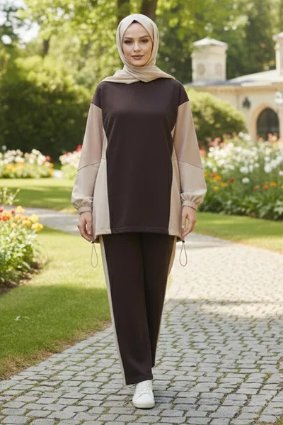 Garni Lastik Detaylı Modal İkili Takım - 1003-KAHVE 