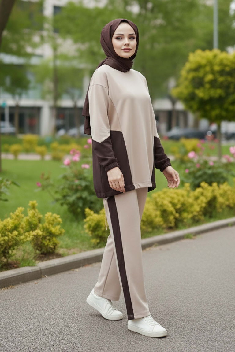 Garni Lastik Detaylı Modal İkili Takım - 1003-KREM - TOFİSA