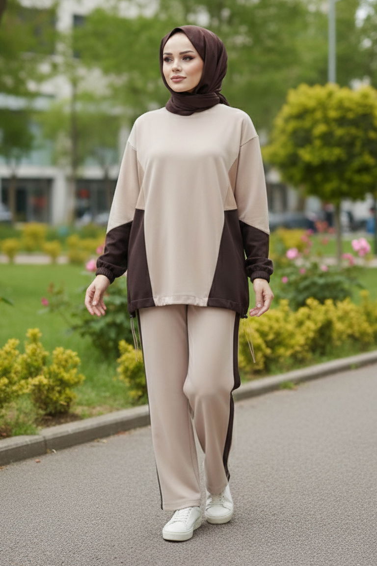 Garni Lastik Detaylı Modal İkili Takım - 1003-KREM - TOFİSA