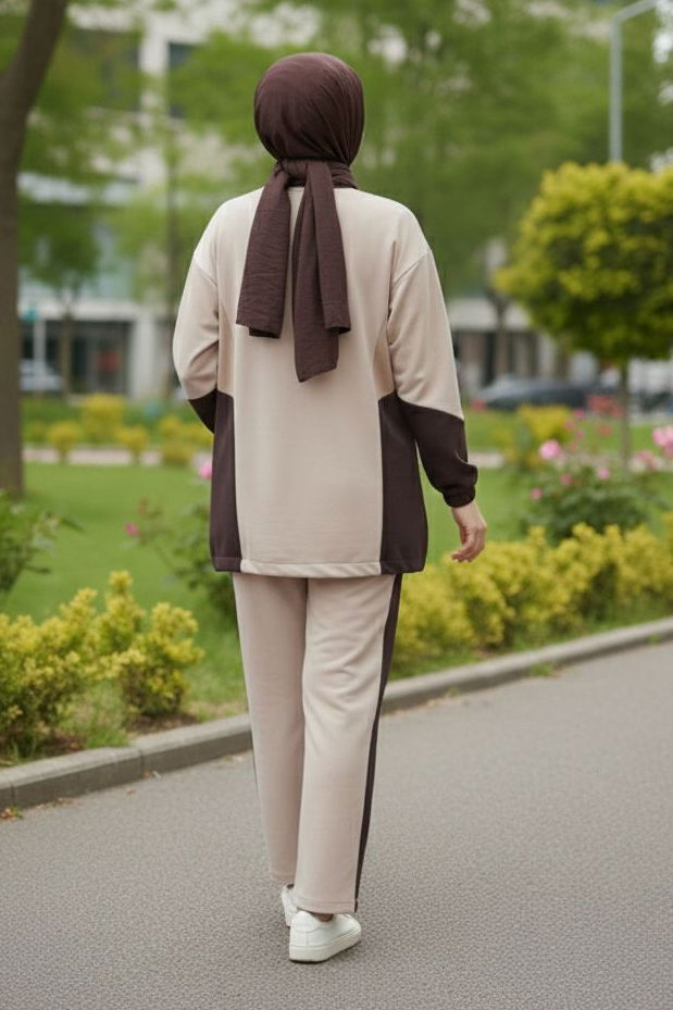 Garni Lastik Detaylı Modal İkili Takım - 1003-KREM - TOFİSA