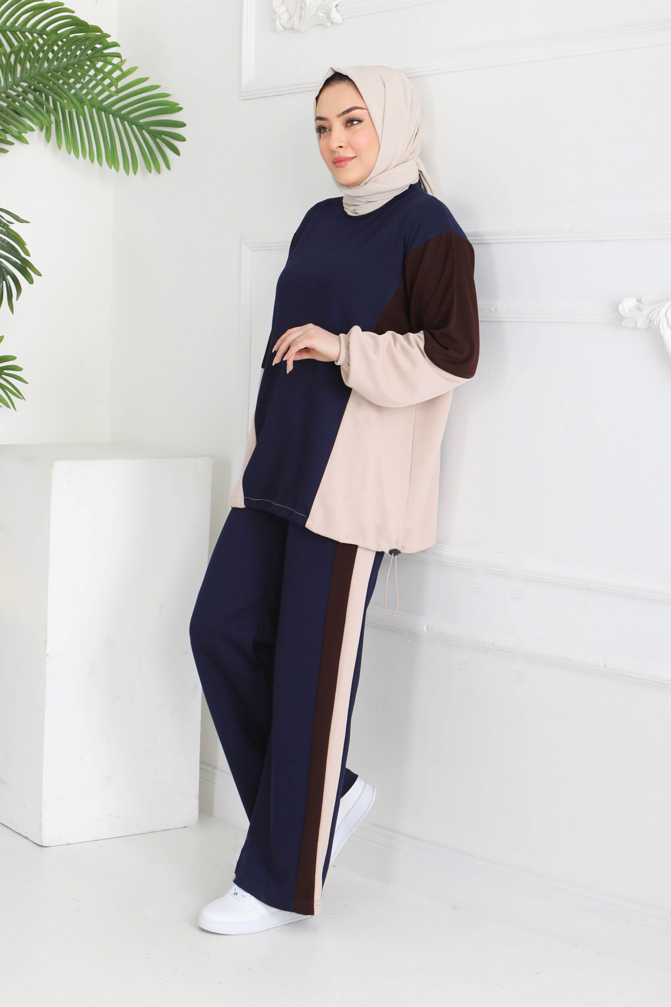 Garni Lastik Detaylı Modal İkili Takım - 1003-LACIVERT-KAHVE - 4