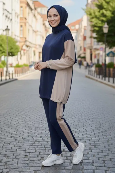 Garni Lastik Detaylı Modal İkili Takım - 1003-LACIVERT 