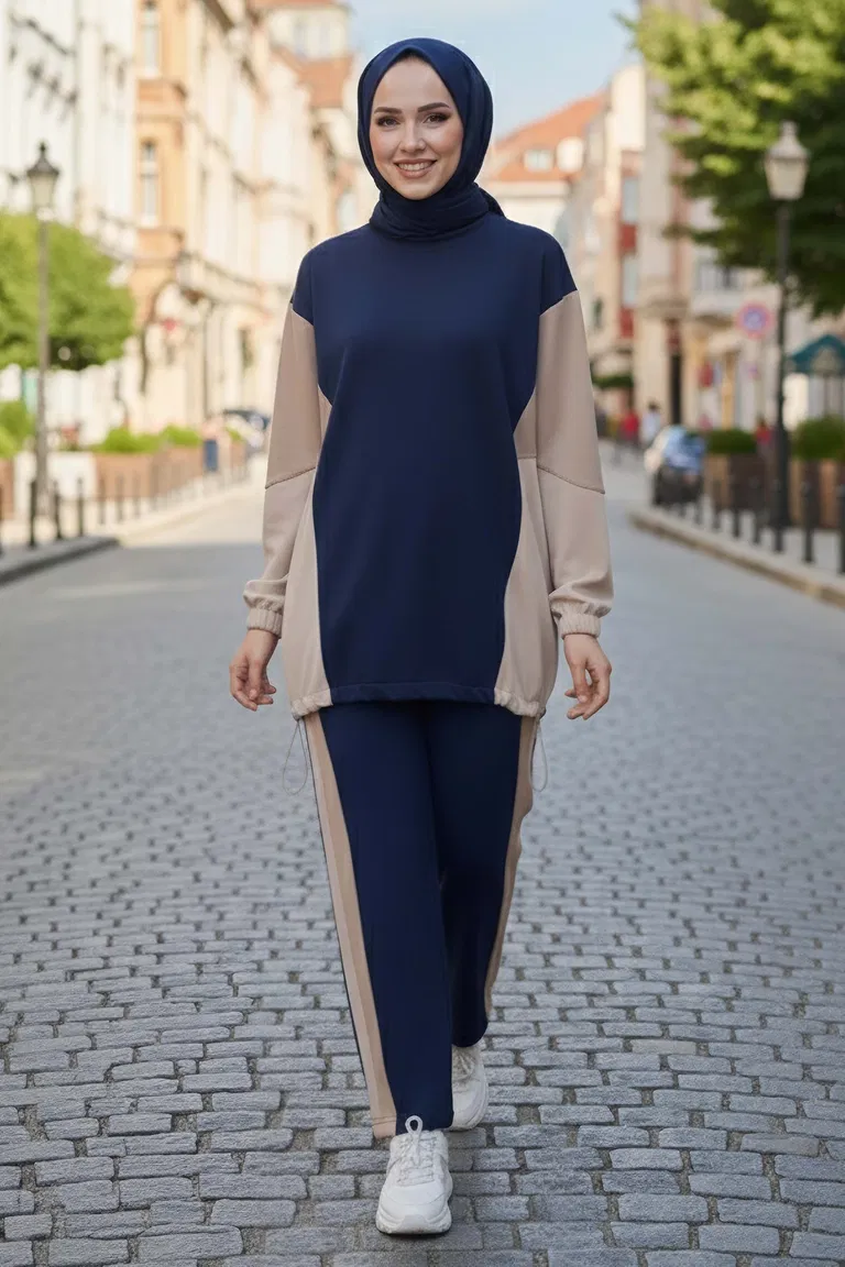 Garni Lastik Detaylı Modal İkili Takım - 1003-LACIVERT - TOFİSA