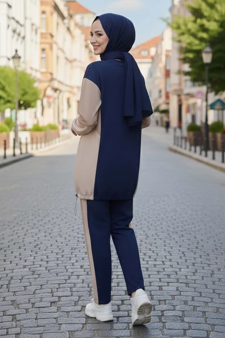 Garni Lastik Detaylı Modal İkili Takım - 1003-LACIVERT - TOFİSA