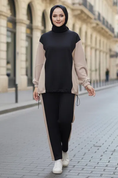 Garni Lastik Detaylı Modal İkili Takım - 1003-SIYAH 