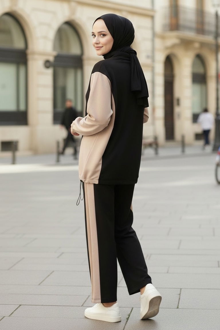 Garni Lastik Detaylı Modal İkili Takım - 1003-SIYAH - TOFİSA