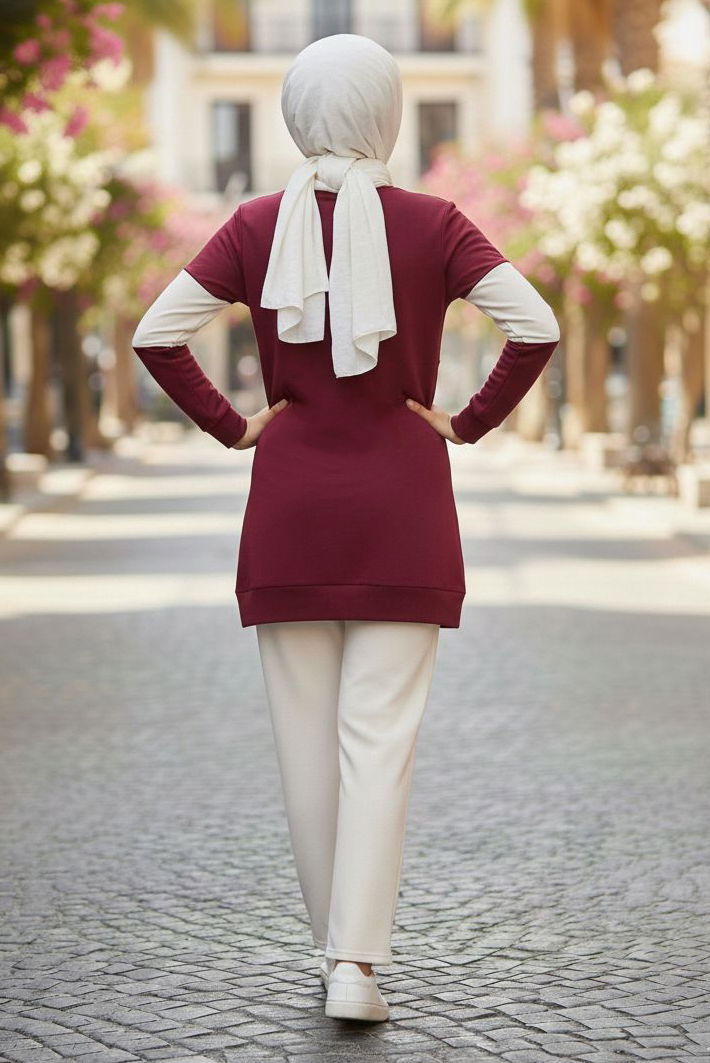 Garnili Baskılı İki İplik Takım - 2063-BORDO - 3