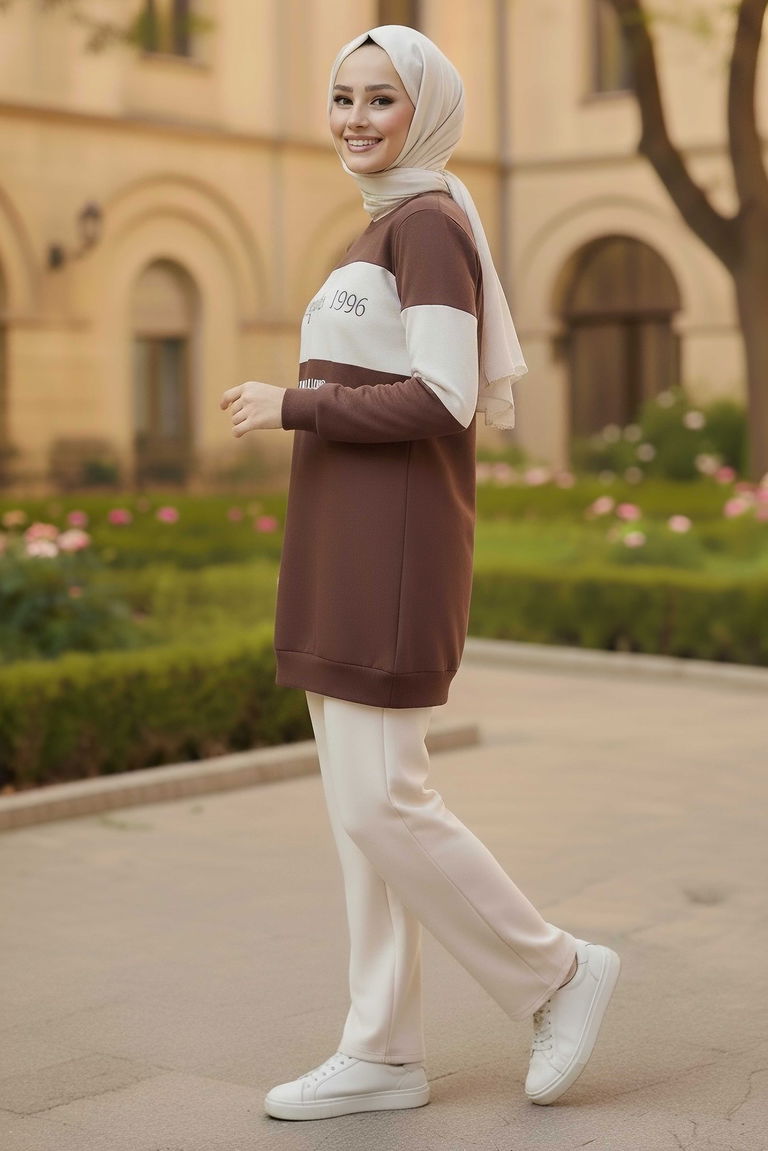 Garnili Baskılı İki İplik Takım - 2063-KAHVE - TOFİSA