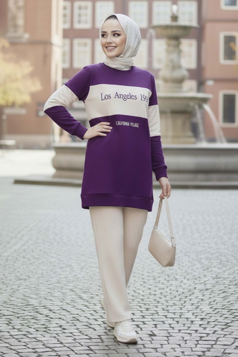 Garnili Baskılı İki İplik Takım - 2063-MOR - TOFİSA