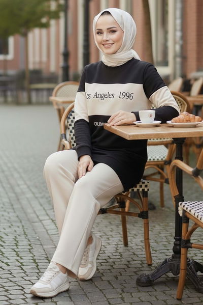 Garnili Baskılı İki İplik Takım - 2063-SIYAH 