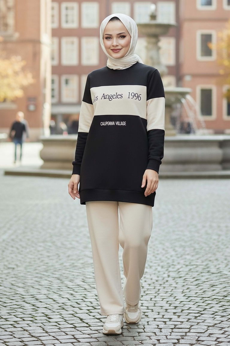 Garnili Baskılı İki İplik Takım - 2063-SIYAH - TOFİSA