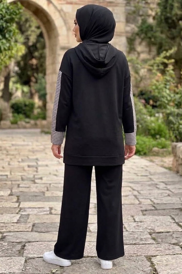 Garnili Düğmeli Oysh Modal İkili Takım Siyah - 28961-SIYAH - 3