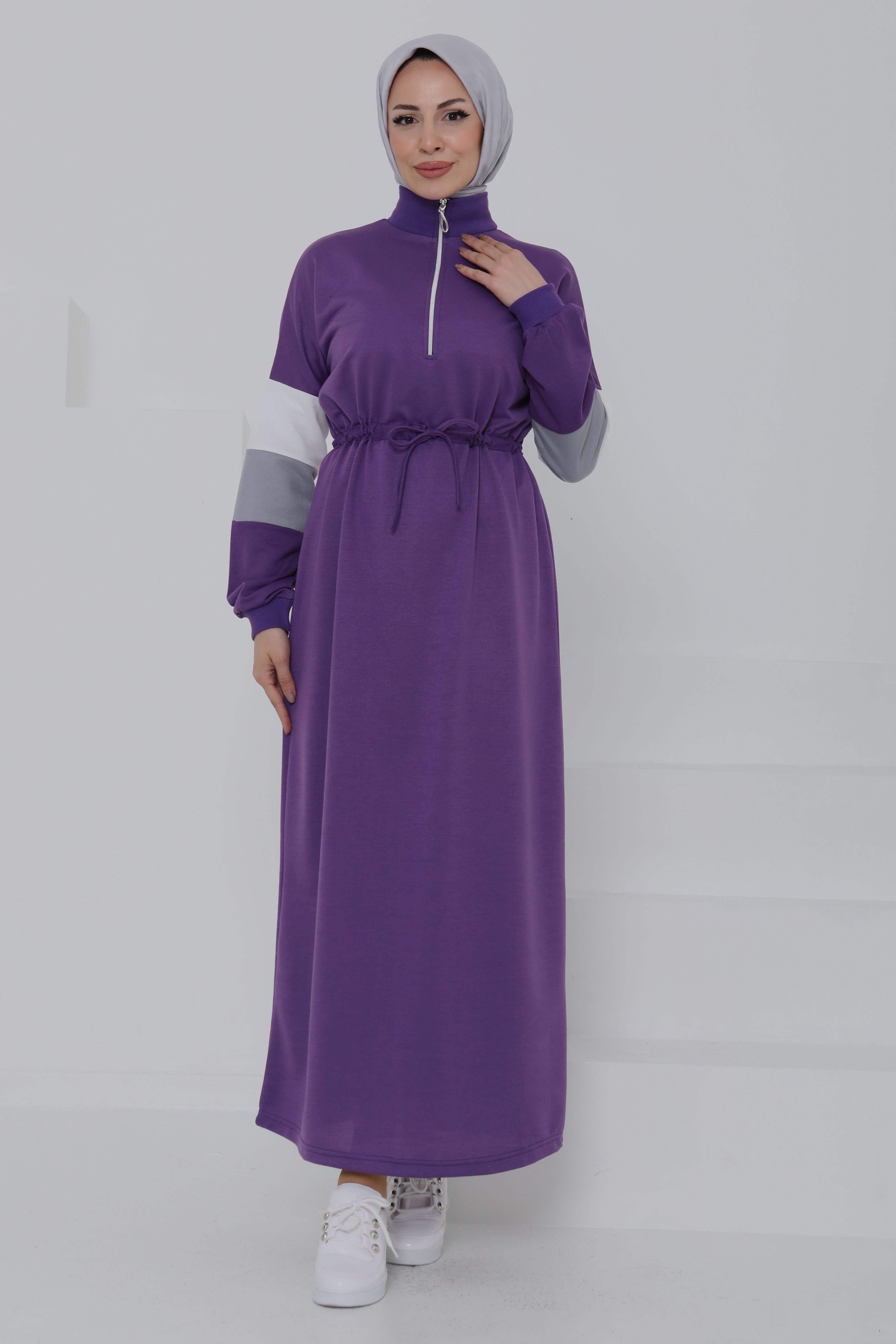 Garnili Fermuarlı Elbise Mor - 27047 - 2