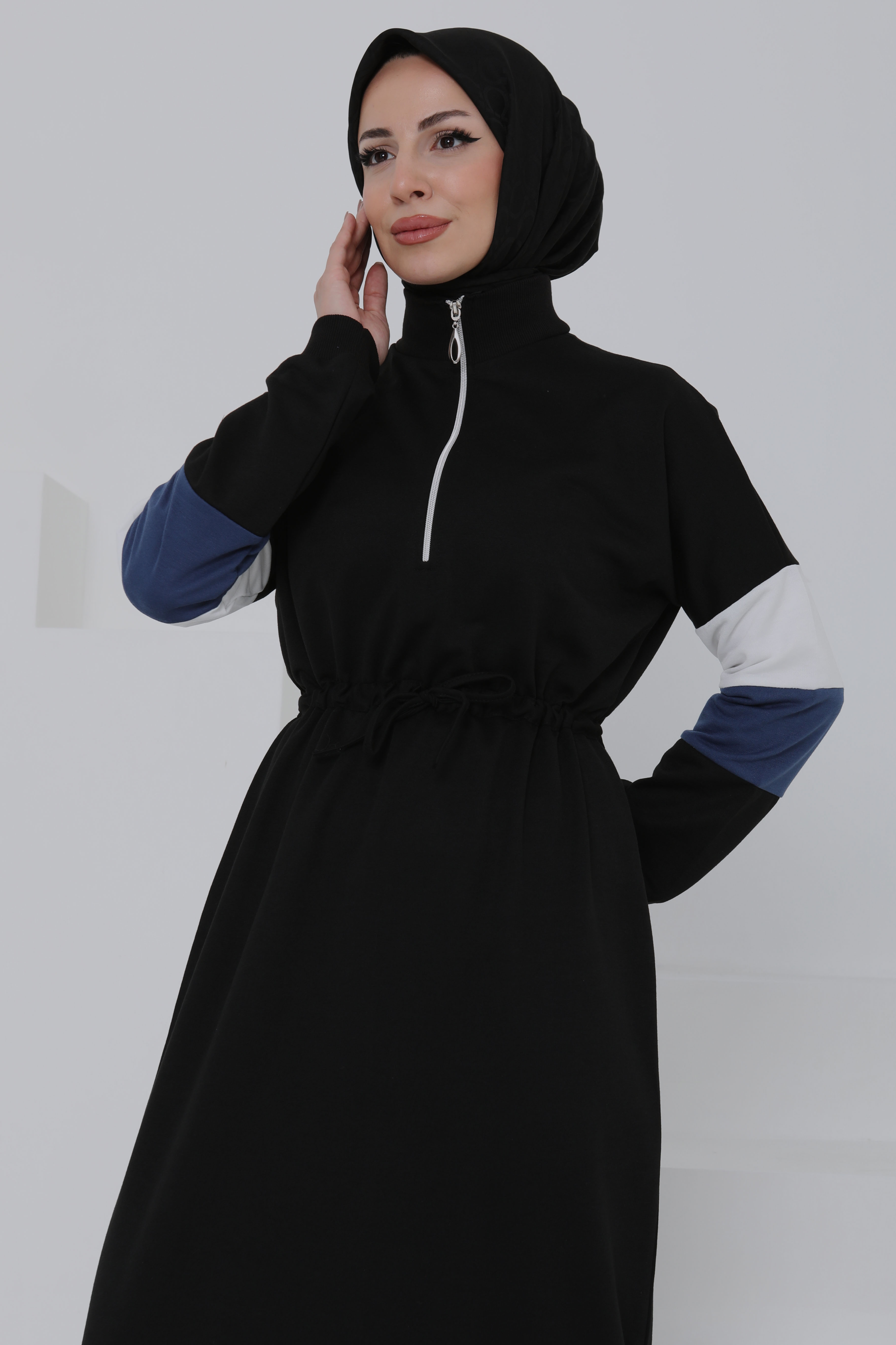 Garnili Fermuarlı Elbise Siyah - 27047 - 3