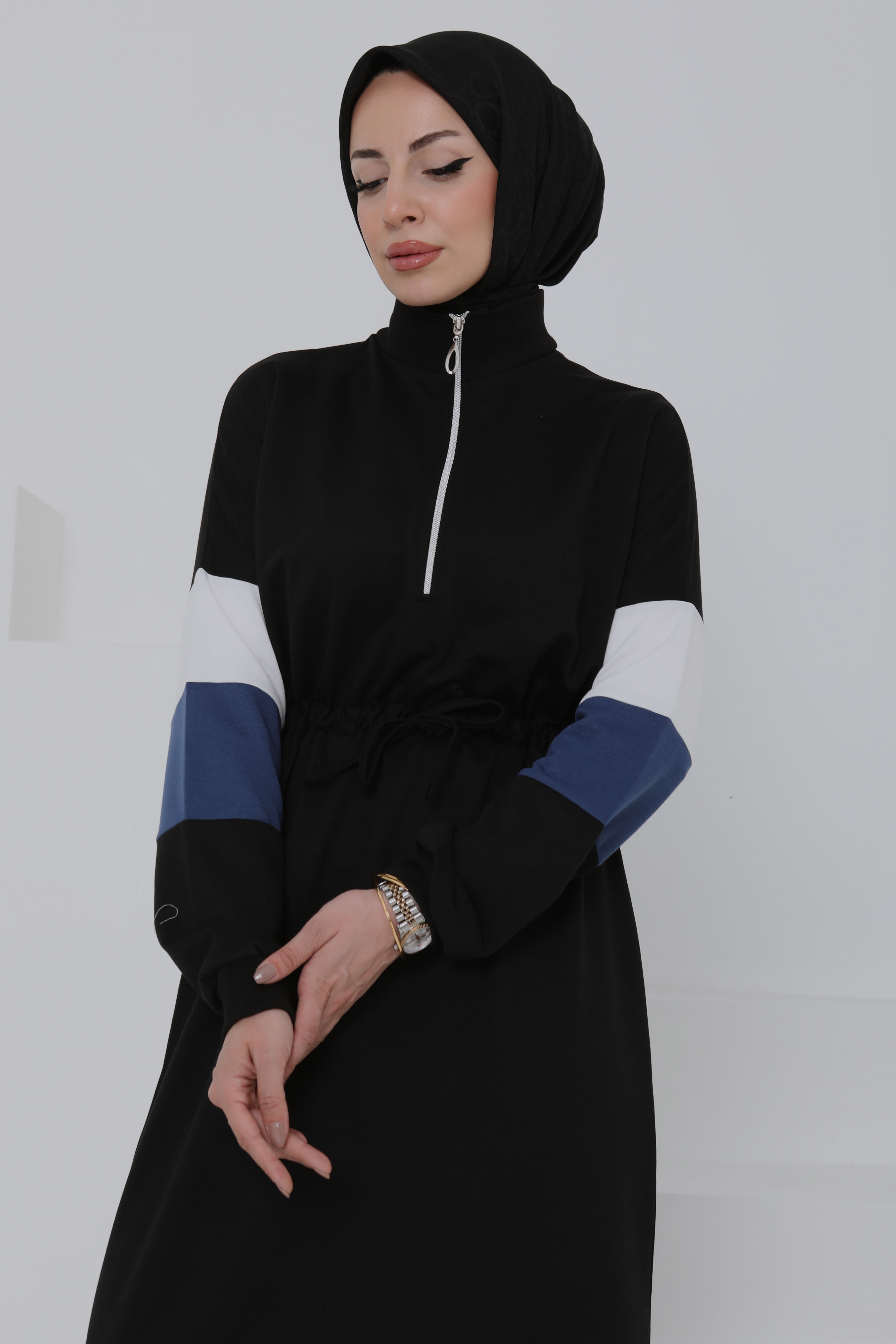 Garnili Fermuarlı Elbise Siyah - 27047 - 5