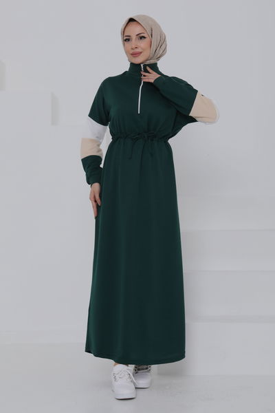 Garnili Fermuarlı Elbise Zümrüt - 27047 