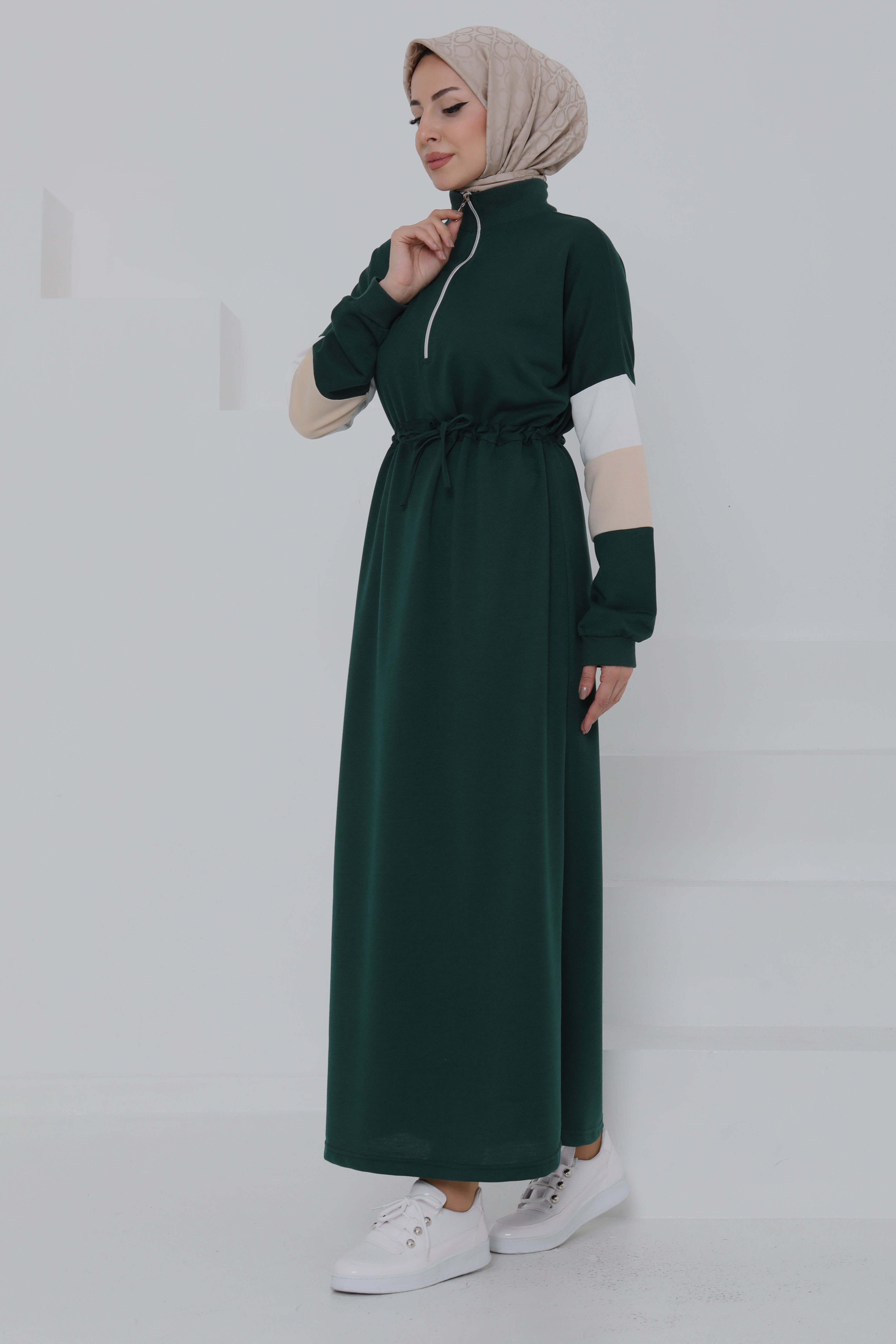 Garnili Fermuarlı Elbise Zümrüt - 27047 - 3