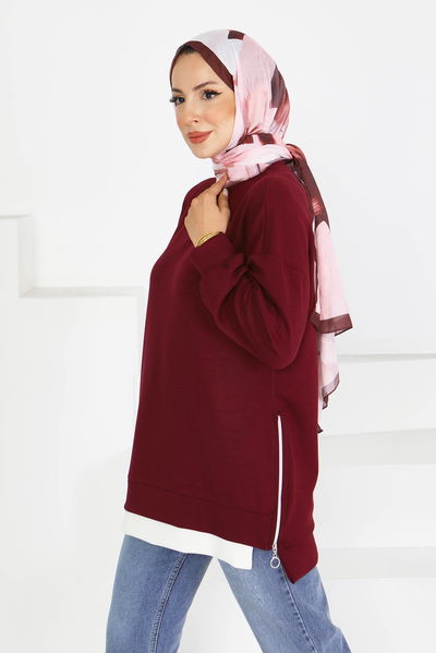 Garnili Fermuarlı İki İplik sweatshirt - 27610 