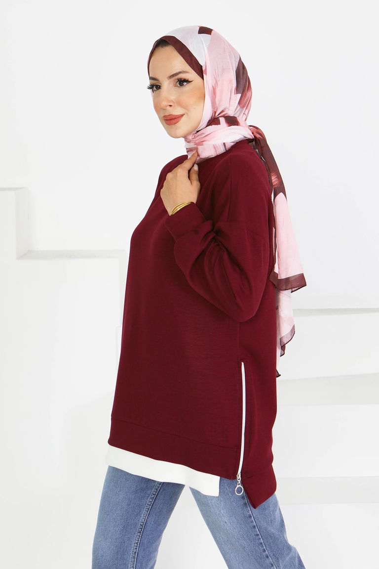 Garnili Fermuarlı İki İplik sweatshirt - 27610 - TOFİSA