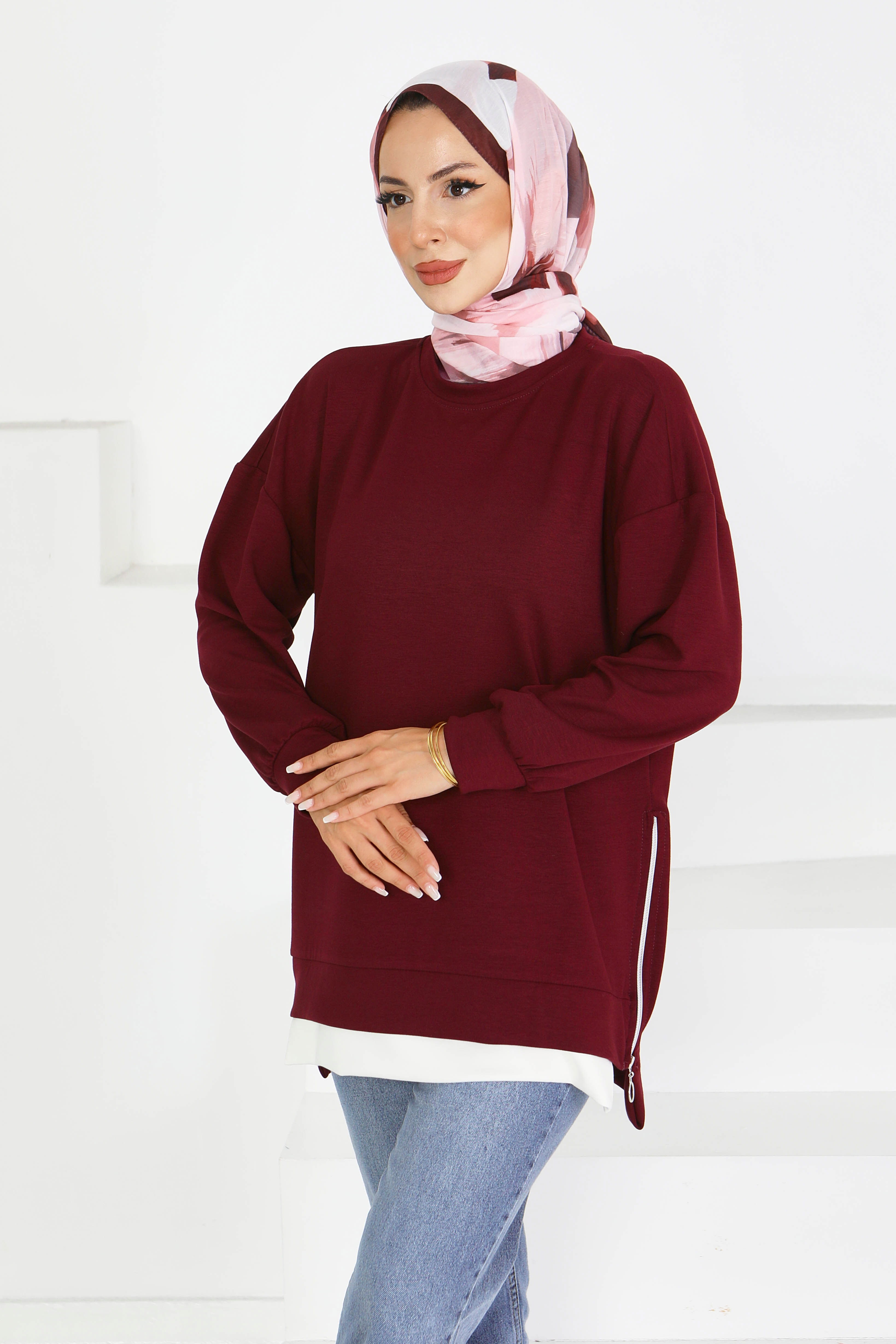 Garnili Fermuarlı İki İplik sweatshirt - 27610 - 3