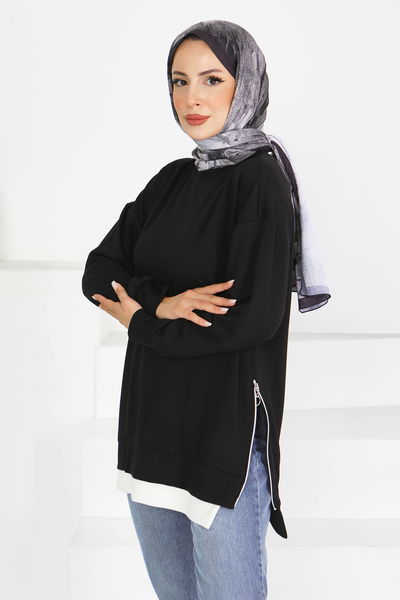 Garnili Fermuarlı İki İplik sweatshirt - 27610 