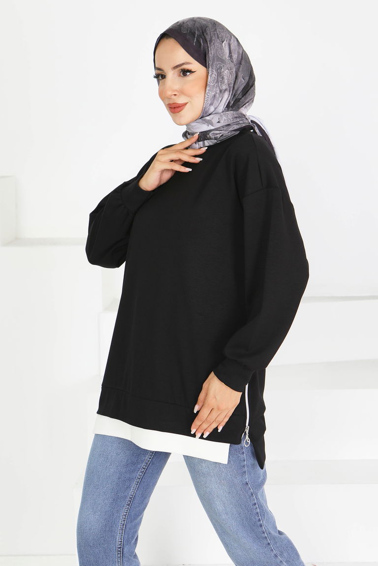 Garnili Fermuarlı Modal sweatshirt - 27610 - TOFİSA