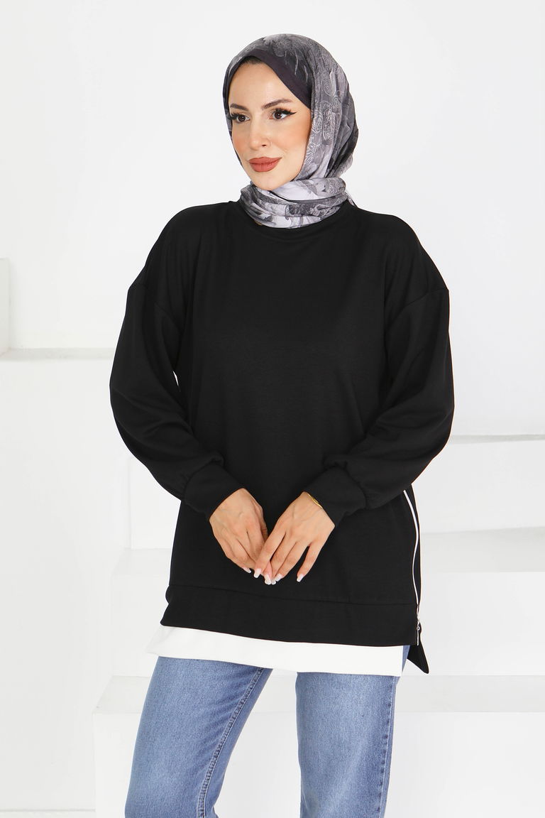 Garnili Fermuarlı Modal sweatshirt - 27610 - TOFİSA