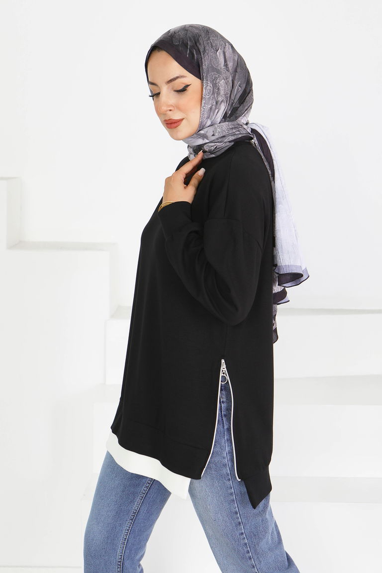 Garnili Fermuarlı Modal sweatshirt - 27610 - TOFİSA