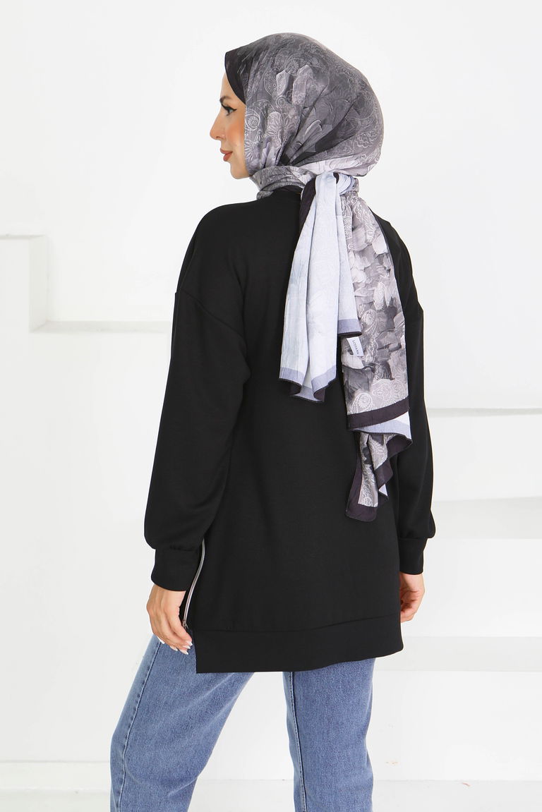 Garnili Fermuarlı Modal sweatshirt - 27610 - TOFİSA