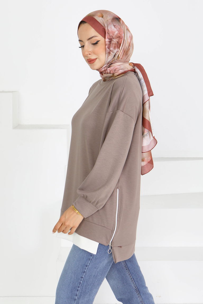 Garnili Fermuarlı İki İplik sweatshirt - 27610 - TOFİSA