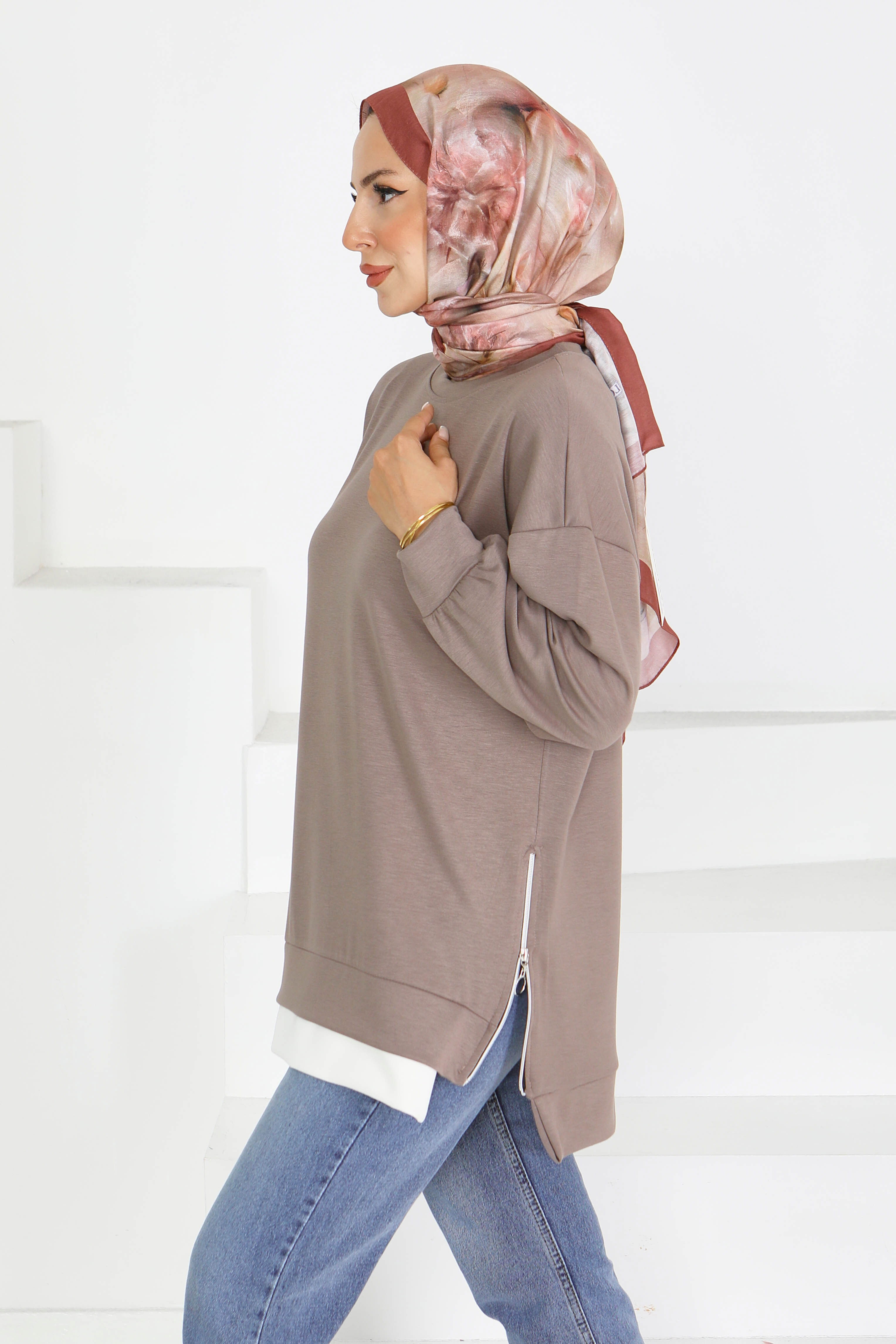 Garnili Fermuarlı İki İplik sweatshirt - 27610 - 3
