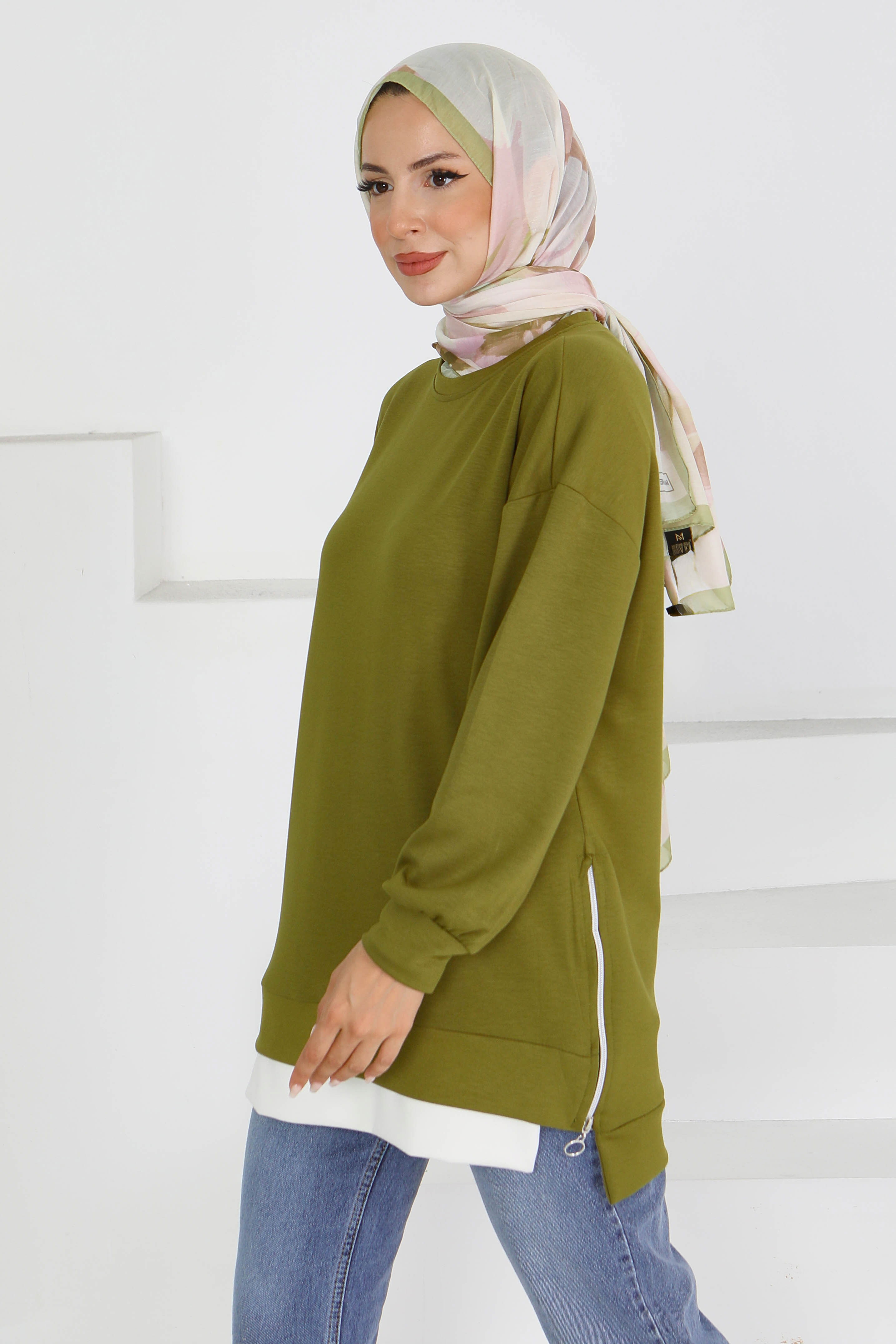 Garnili Fermuarlı İki İplik sweatshirt - 27610 - 1
