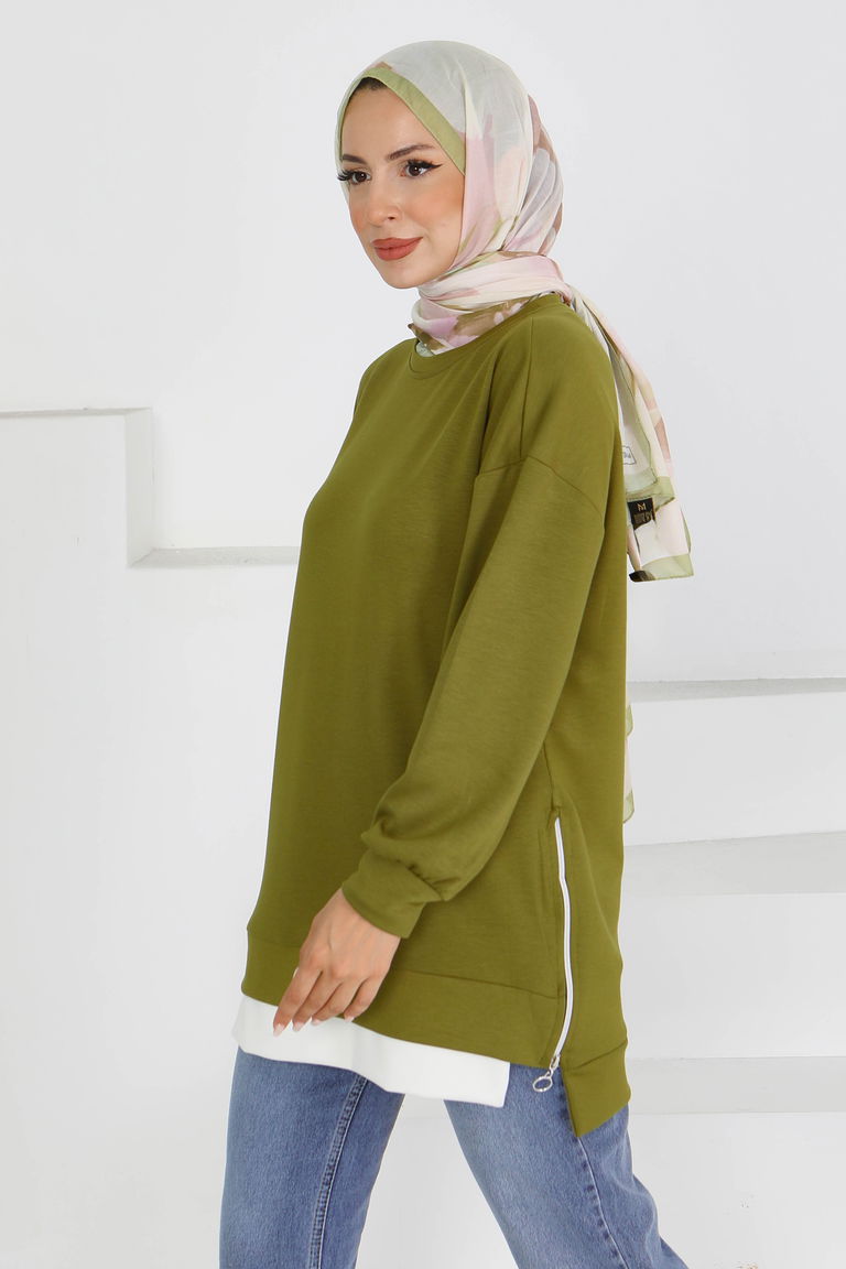 Garnili Fermuarlı İki İplik sweatshirt - 27610 - TOFİSA