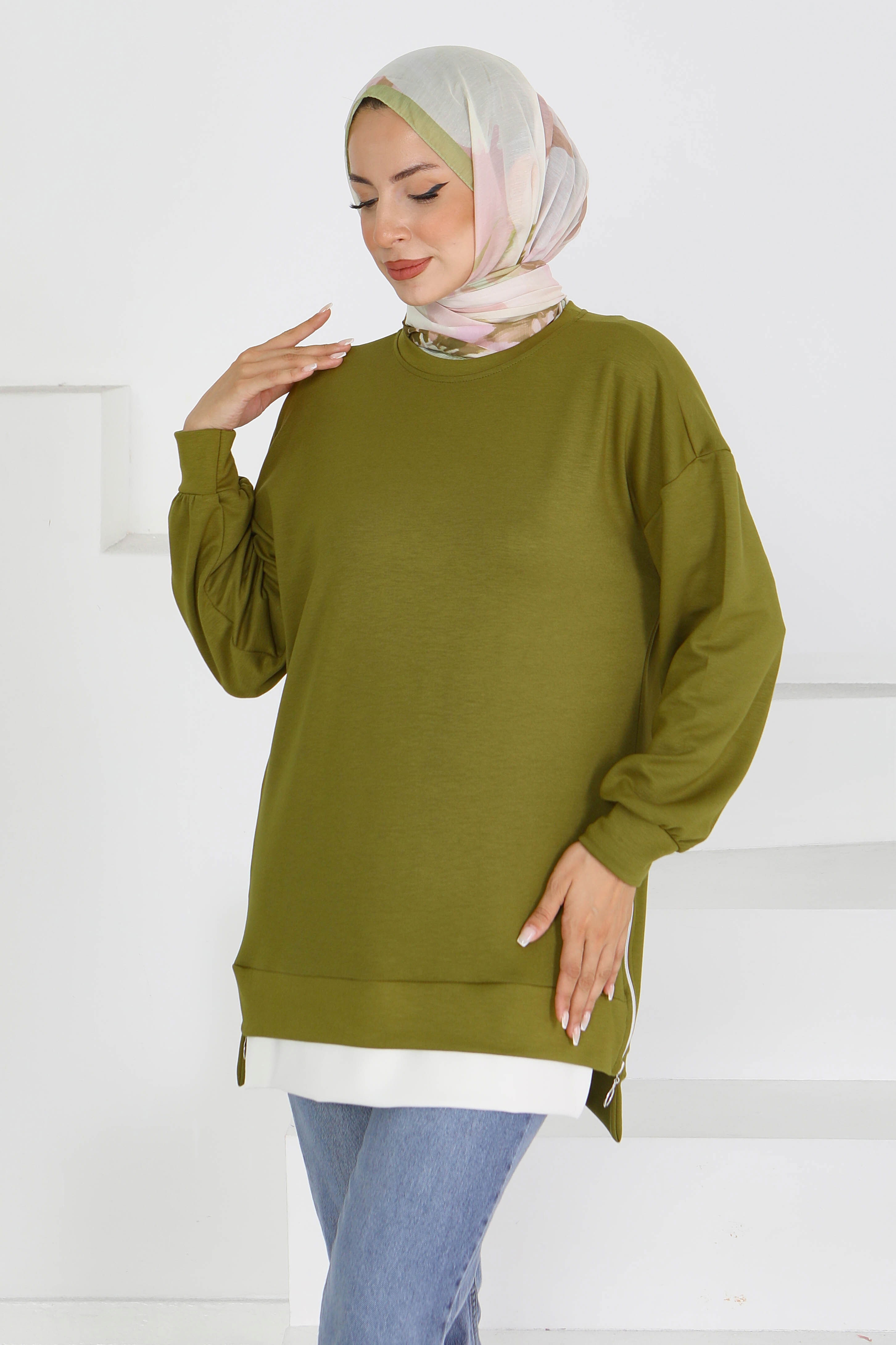 Garnili Fermuarlı İki İplik sweatshirt - 27610 - 2